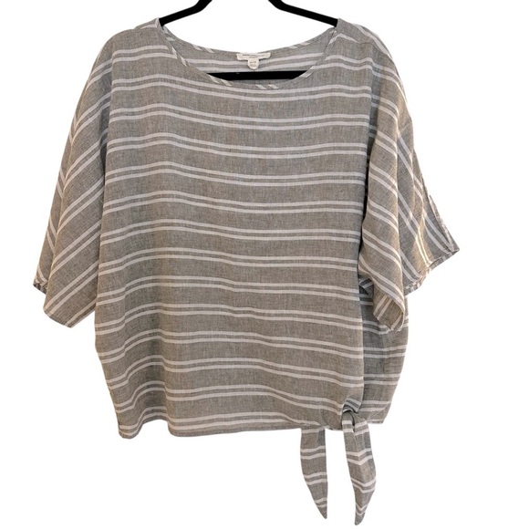 beachlunchlounge Tops - Beach Lunch Lounge linen blend boxy striped top with side tie grey white Medium